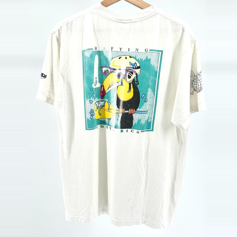 Vintage 90s Costa Rica Rafting Toucan Graphic White Short Sleeve T-Shirt